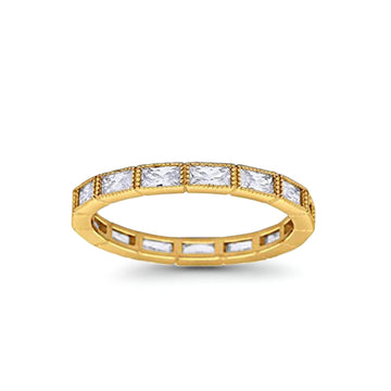 Baguette Full Eternity Wedding Band Yellow Tone, Simulated CZ 925 Sterling Silver